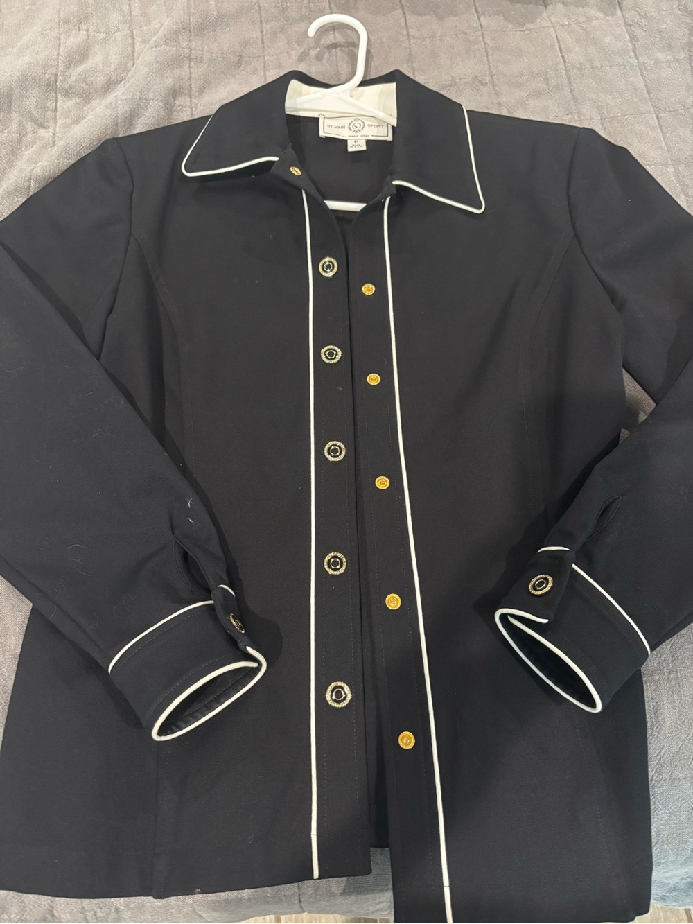 St. John Black Jacket with White Piping and Gold Hardware